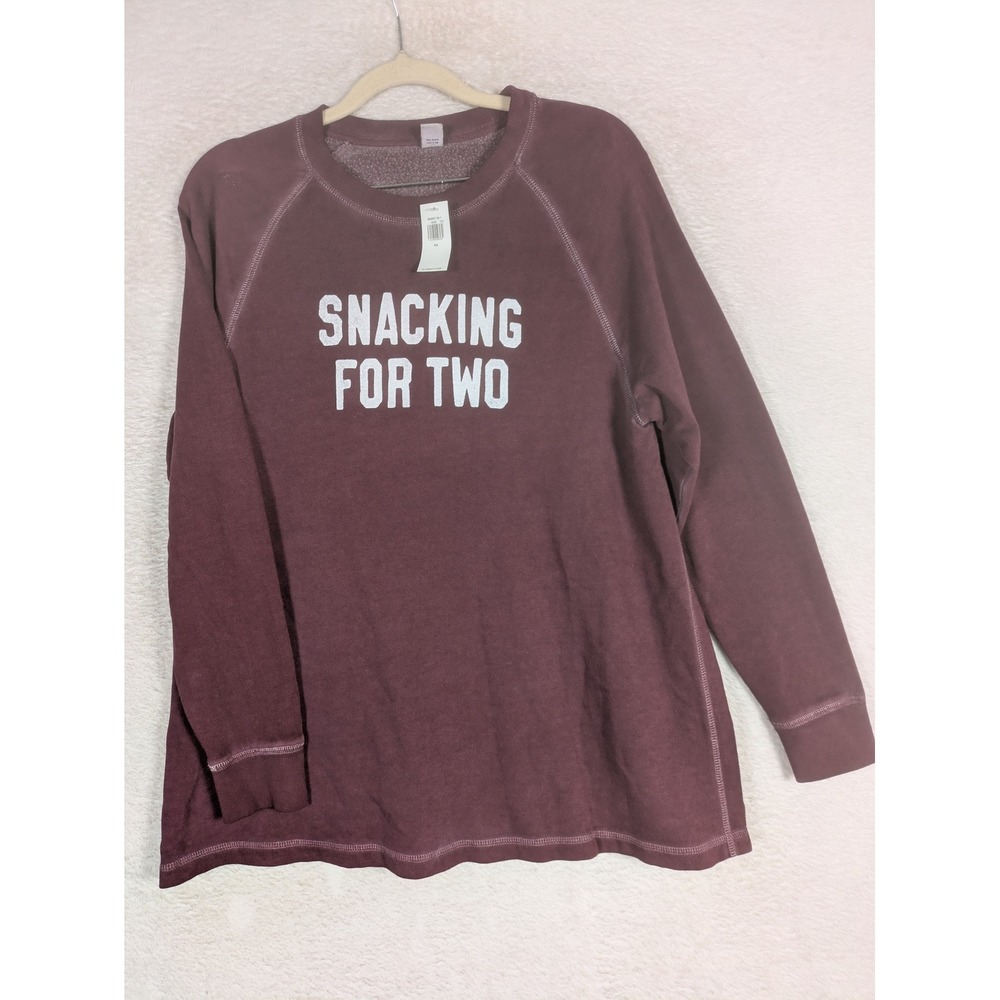NEW Old Navy Sweatshirt Women's XS Burgundy Snacking For Two Graphic Raglan